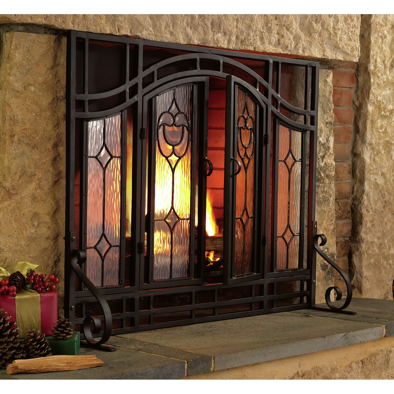 Single Panel Glass Fireplace Screen 